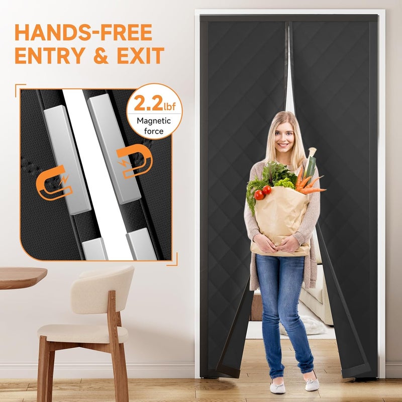 Esteh Magnetic Thermal Insulated Door Curtain for Winter Fits Door Size 36" x 82", Temporary Thermal Door Cover for Cold with Thickened Cotton, Window Insulation Kit for Sliding Glass Doorways - Black - Image 3